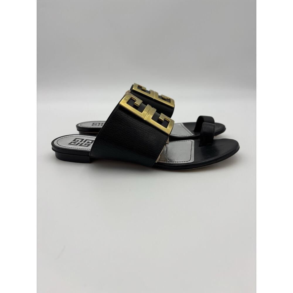 Authentic Givenchy Toe Ring Flat Sandal Black Lea… - image 5